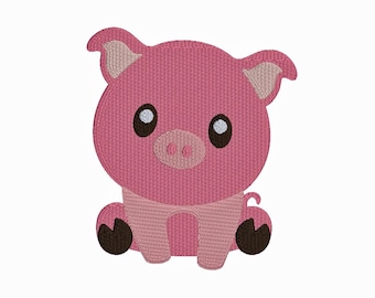 Schwein sitzende Stickdatei, süßes Schweinchen Stickmuster, Maschinenstickerei, Instant Download