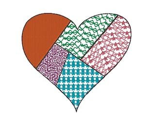 Patchwork Heart Applique Machine Embroidery Design, INSTANT DOWNLOAD files