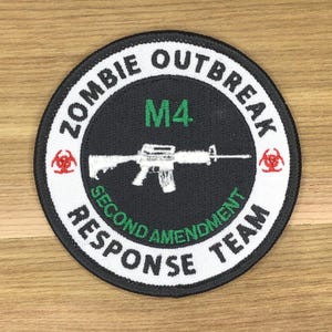Parche de moral del Equipo de Respuesta al Brote de Zombis, disfraz de película, aplique de cosplay, divertido, segunda enmienda, carabina m4, planchado