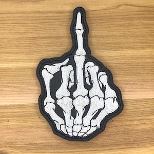 Middle finger skeleton skull bone bird flipping patch morale boosting biker vest