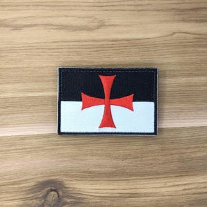 Parche de los Caballeros Templarios, bandera de batalla moral, cruz de Malta, táctico, Deus Vult, cristiano, Cristo, cruzado, espada militar, NON NOBIS DOMINIE imagen 5