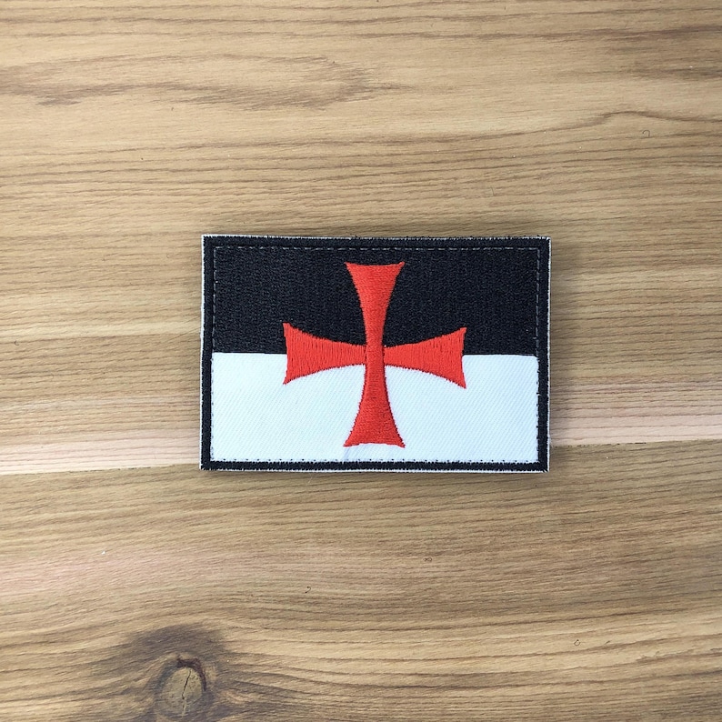 Parche de los Caballeros Templarios, bandera de batalla moral, cruz de Malta, táctico, Deus Vult, cristiano, Cristo, cruzado, espada militar, NON NOBIS DOMINIE imagen 5