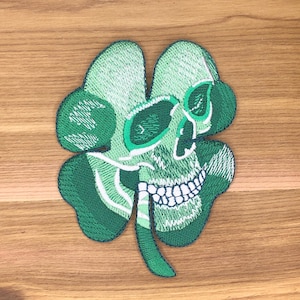 Green Lucky Clover Patch Morale Irish St. Patrick Patron Mean Skull Tactical Army Four Leafs Ireland Saint Christian Holy Trinity Seam