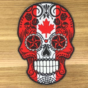 SUGAR SKULL Canadian Patch Morale Biker Backpack Mask Bike Mean Calavera Death All Souls Day Dia De los Muertos Motorcycle Canada glow