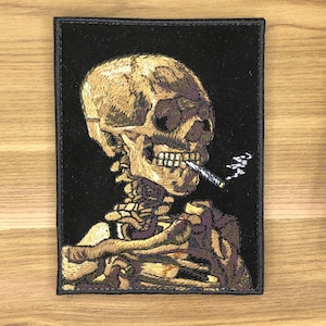 Van Gogh Skeleton Patch Skull - Smoking Skeleton Art Morale embroidered on velvet Badge