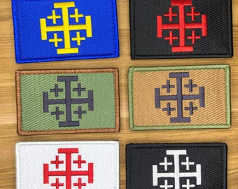 Jerusalem Cross & Knights Templar Patch - Tactical Morale Badges, Medieval Crusader Emblem, Iron On Hook and Loop, Military Embroidery