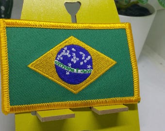 Voor ondersteuning van WK's en nationale teams: opstrijkbare voetbalvlag Brazilië - opstrijkbare patch Braziliaanse voetbal (bandeira do Brasil cbf)
