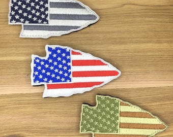 USA Flag Arrowhead Patch, Military Tactical Badge (3x2 inches)