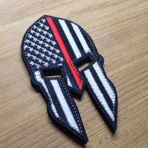 Subdued Thin Silver Line American Flag Spartan Helmet Patch – Morale Patch, Stevens Tactical