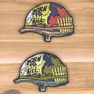 Casco con chaqueta metálica "Nacido para matar" (parche 3x2) de moral, insignia táctica de veterano de Vietnam, chaleco, botiquín IFAK, película, Kubrick, meme gracioso