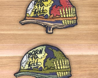 Casco con chaqueta metálica "Nacido para matar" (parche 3x2) de moral, insignia táctica de veterano de Vietnam, chaleco, botiquín IFAK, película, Kubrick, meme gracioso