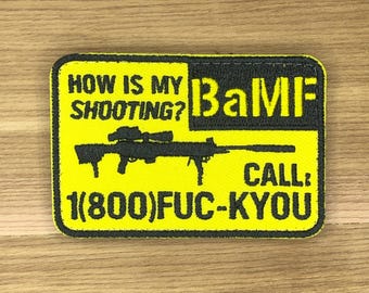 ¿Cómo es mi tiro? Parche táctico BaMF: divertido meme de francotirador bordado