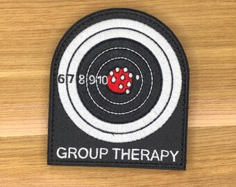 Group Therapy patch morale boost tactical airsoft special forces team target shooting range grouping leads army meme military bag