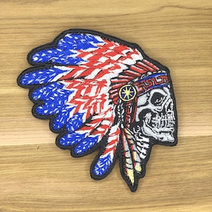 Indian Chief Bonnet Patch - Native American War Bonnet Morale USA colors