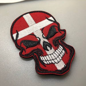 Danmark Denmark Danish mean eyes face skull flag shoulder patch morale boost tactical operator hook loop army uniform bag evil smile nordic