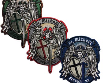 Modern saint michael st. michael protect us wings tactical patch morale thin blue line police law army paramedic green  protector sword army