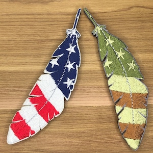 Native American Feather Quill USA Flag Tactical Patch (4x1 in)