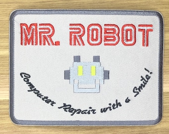 Patch ROBÔ para aumentar a moral, Comic Con, Cosplay, Conserto de Computadores, Show com o Sorriso, Mr. Robot, Sociedade de Adereços de Filmes
