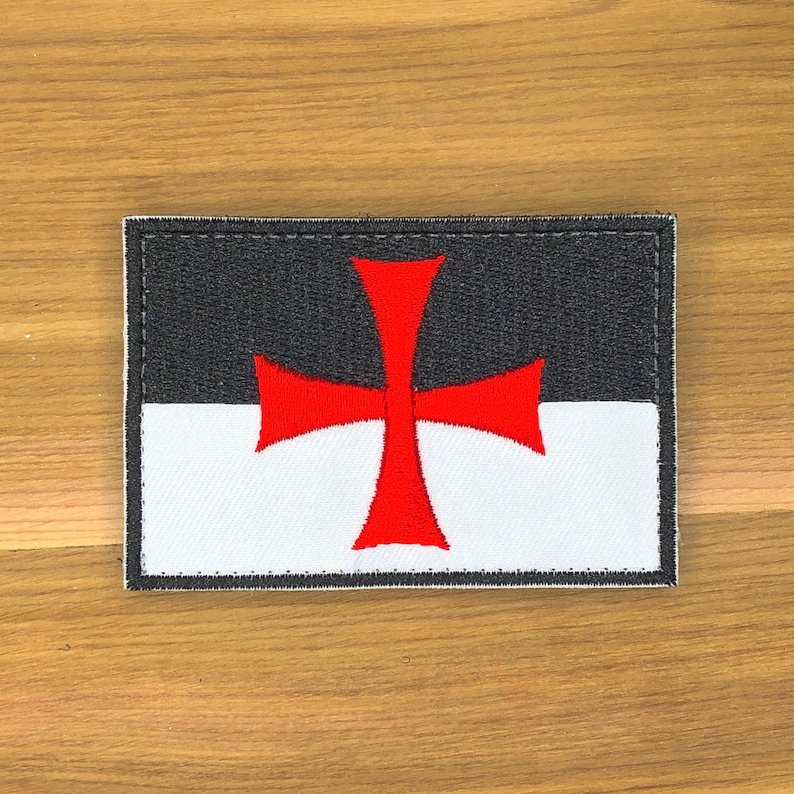 Parche de los Caballeros Templarios, bandera de batalla moral, cruz de Malta, táctico, Deus Vult, cristiano, Cristo, cruzado, espada militar, NON NOBIS DOMINIE imagen 1