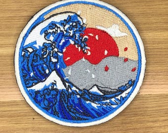 The Great Wave off Kanagawa verfprint geborduurde patch moreel boost tactische operator haaklus legeruniform tas airsoft