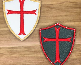 Patch bouclier médiéval croix rouge brodé badge église templier sac à dos veste chevalier historique emblème christianisme croisé simili cuir