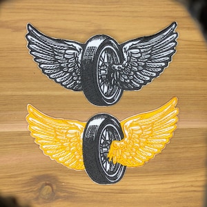 Asas de roda voadora laranja ou preta, remendo de ferro, remendo de ombro, reforço de moral, operador tático, colete de motociclista, bolsa, caveira, liberdade, pena, pneu