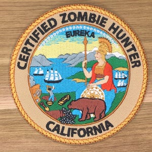 California certified zombie hunter patch morale great seal state of united states united usa constitution funny meme ifak zombie corpse