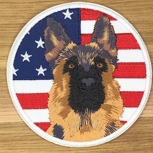 Round  GSD  German  Shepherd  USA  flag  background  Patch  Morale  Tactical  K9  vest  Sheepdog  training  k-9  Canine  American  bag  hat