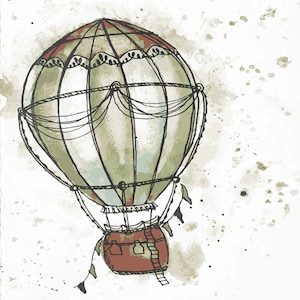 Clipart de balão de ar quente vintage – aquarela pintada à mão PNG e PDF – chá de bebê, batismo, design de cartão comemorativo