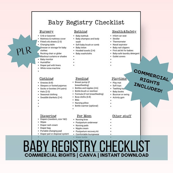 Baby Registry idea nursery checklist for new baby editable list nursery essentials customizable checklist baby shower gift digital PLR