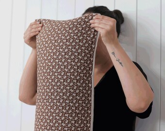 Brown Lumbar Pillow 14 x 36" Cover Floral Bed Pillow, Long Lumbar Pillow, Vintage Floral Pillow Cover | SAF
