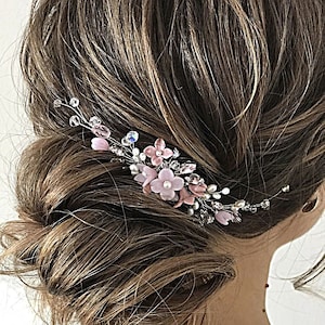 Dusty pink flower hair comb, Bridal hair piece, Blush pink wedding head piece, Floral hairpiece with freshwater pearl, Prom hair accessory