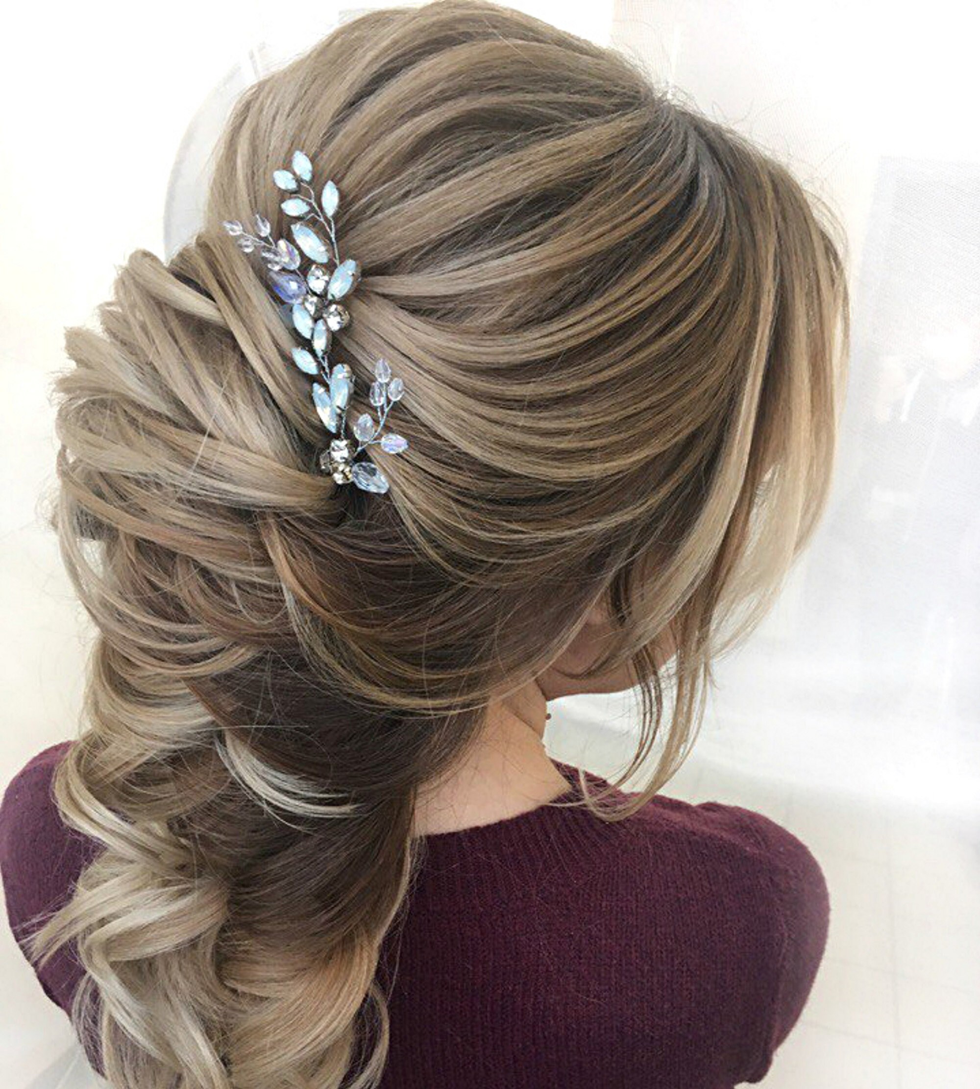 Bridal Jewelry Porcelain Flower Hair Combs Pins Clips Opal Hairpins Bride Bridesmaids Gold Color Head Pieces Wedding Accessories