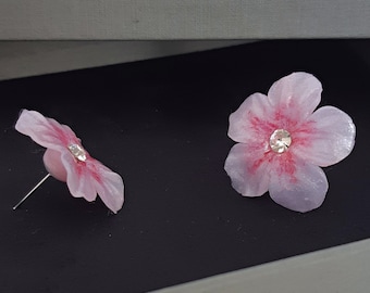 Pink flower stud earrings, Cherry blossom earrings, Sakura post earrings, Blush flower bridesmaid earrings