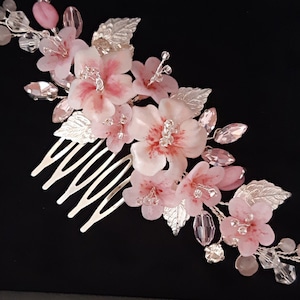 Cherry blossom bridal comb, Pink sakura hair piece, Blush flower hair accessories for wedding, Boho hair comb for bride