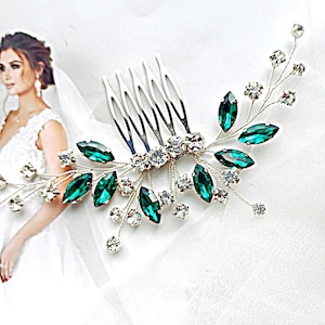 Pièce de tête émeraude, peigne pour cheveux de mariée émeraude, pièce de cheveux en cristal vert, accessoire de cheveux de bal