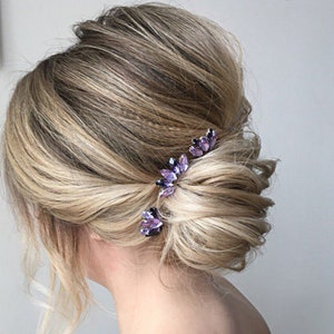Purple Rhinestone Hair Pins: Amethyst Crystal Wedding Hair Jewelry