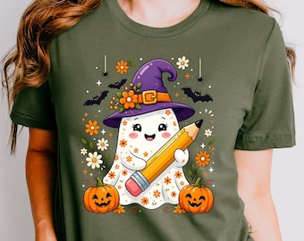 Halloween Teacher Shirt, Cute Ghost Teacher Tee, Spooky Season Teacher Shirt, Fall Teacher Gift, Classroom Halloween Tee