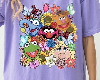 Retro Muppets Cartoon Shirt, Comfort Colors Shirt, Kermit Floral Shirt, 70s Animal Band Tee, Nostalgia Gift, Miss Piggy Aesthetic Tee