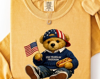 Comfort Colors® Patriotic Bear Shirt, American Teddy Bear Shirt, USA Flag Bear Tee,Fourth of July Shirt, Family Matching 4th of July Outfit