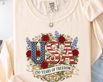 Comfort Colors® Floral 250th Anniversary Shirt, 250 Years of Freedom Floral Shirt, Wildflower Independence Day Tee, America 250 Shirt