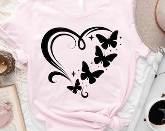 Butterfly Heart Shirt, Gift for Nature Lovers, Great for Casual Wear, Love Shirt, Spring Celebrations Tee, Gift for Her, Butterfly Girl Tee