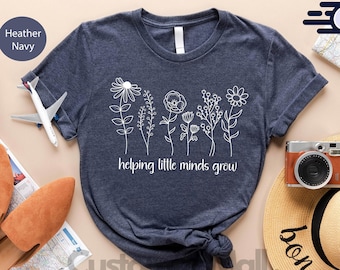 Camiseta "Ayudando a las pequeñas mentes a crecer", camisetas para maestros de educación especial, regalos para maestros, camiseta de jardín de infantes, vida docente, agradecimiento a los maestros