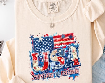 Comfort Colors® America 250th Anniversary Shirt, Patchwork Quilt Flag Tee, ,4th of July Shirt, Independence Day Tee, Patriotic Shirt