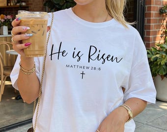 He Is Risen Shirt, Christian Easter T-Shirt, Matthew 28 6 Sweater, Jesus Resurrection Shirt, Minimalist Bible Verse T-Shirt, Faith Based Tee