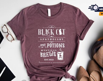 Halloween Black Cat Shirt, Cat Halloween Shirt, Halloween Witch, Black Cat Shirts For Women, Halloween Party, Halloween Gifts For Cat Lover