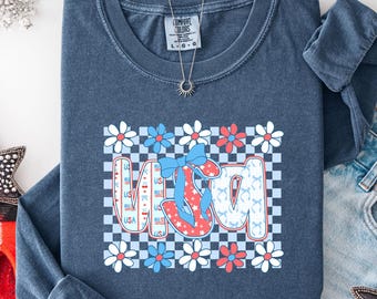 Floral USA Comfort Colors® Shirt, Patriotic Wildflower USA Shirt, 4th of July Shirt, America Tee, Patriotic Shirt, USA Flag Shirt