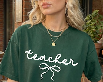 Teacher Bow Shirt, Coquette Teacher Tee, Cute Teacher T Shirt, Pink Pencil Bow Shirt, Back To School Teacher Gift, Elementary Teacher Tee