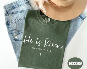 Comfort Colors® He Is Risen Shirt, Christian Easter Shirt, Bible Verse T-Shirt, Matthew 28 6 Shirt, Jesus Cross Tshirt, Easter Day Shirt