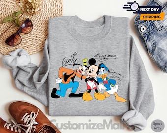 Mickey and Co Sweater, Coquette Bows Signatures Mickey and Friends Sweatshirt, Disney World Hoodie, Disneyland Gift, Magical Kingdom Hoodie